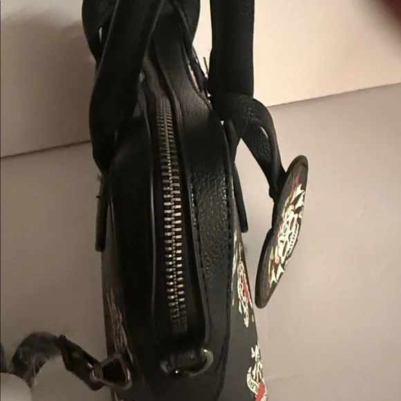 NWT Ed Hardy Love Kills Slowly Heart Skull Bones 13 Handbag Purse Black Red - Picture 6 of 9
